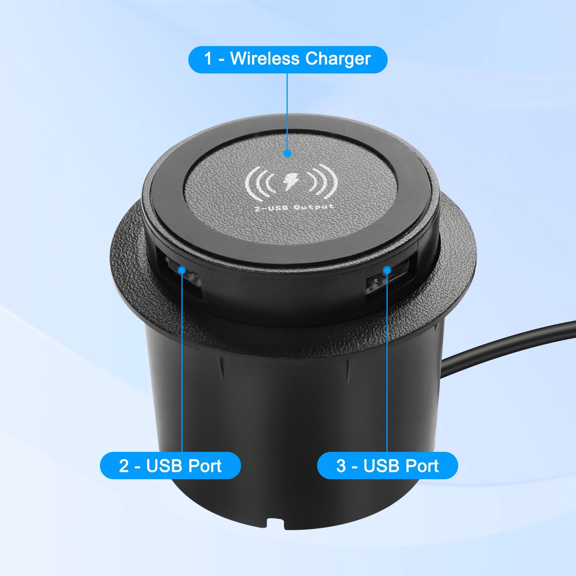 XMSJSIY Caricatore wireless integrato da tavolo 3 in 1 multifunzione pop-up da 10 W, ricarica rapida, caricatore wireless USB da tavolo, doppia ricarica USB per smartphone, comodino, scrivanie, mobili