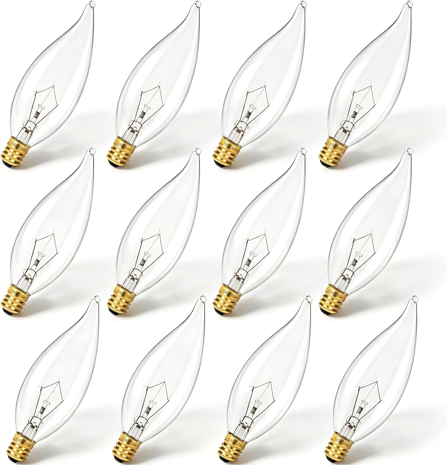 Candelabra Flame Tip Clear Candelabra Light Bulbs 120V 25W E12 CA10 Chandelier Light Bulbs Dimmable Incandescent Light Bulbs 2700K for Chandelier,Ceiling Fan,Pendant,Wall Sconce Pack of 12
