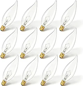 Candelabra Flame Tip Clear Light Bulbs, 120V 25W, E12 CA10, Dimmable Incandescent, 2700K, Pack of 12