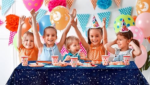 Miniatura 6 de 4 manteles con diseño de noche estrellada, 54 x 108 pulgadas, fundas de mesa con temática de galaxia espacial, fundas desechables de cielo nocturno