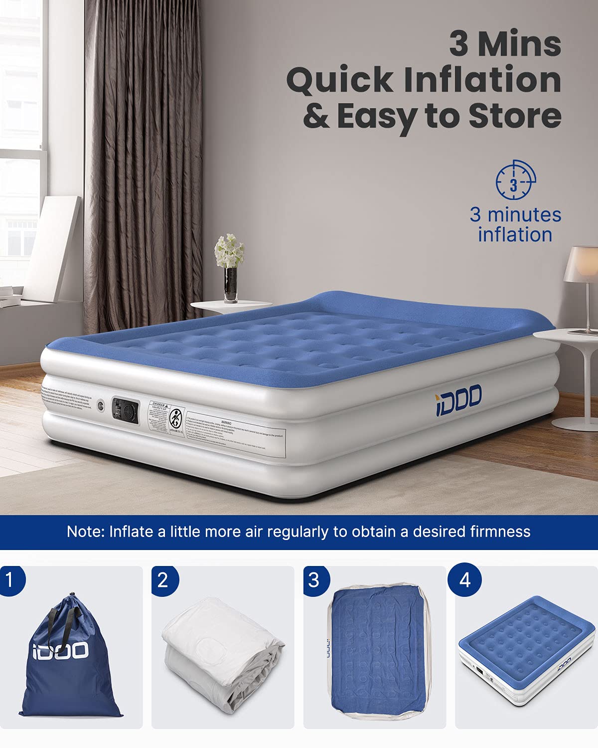 iDOO King Size Air Bed, Inflatable bed with Integrated Pillow, Comfortable Air Mattress with