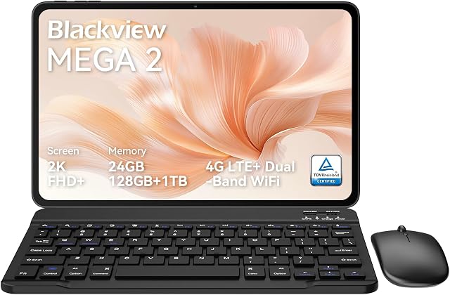 Blackview 12 inch Tablet Android 15,Android Gaming Tablet with Keyboard,24GB+128GB/2TB, Gemini AI with Pen, 2K FHD+ Display, 9000mAh/18W, Widevine L1, 5G WiFi, GPS (Gray, 128, GB)