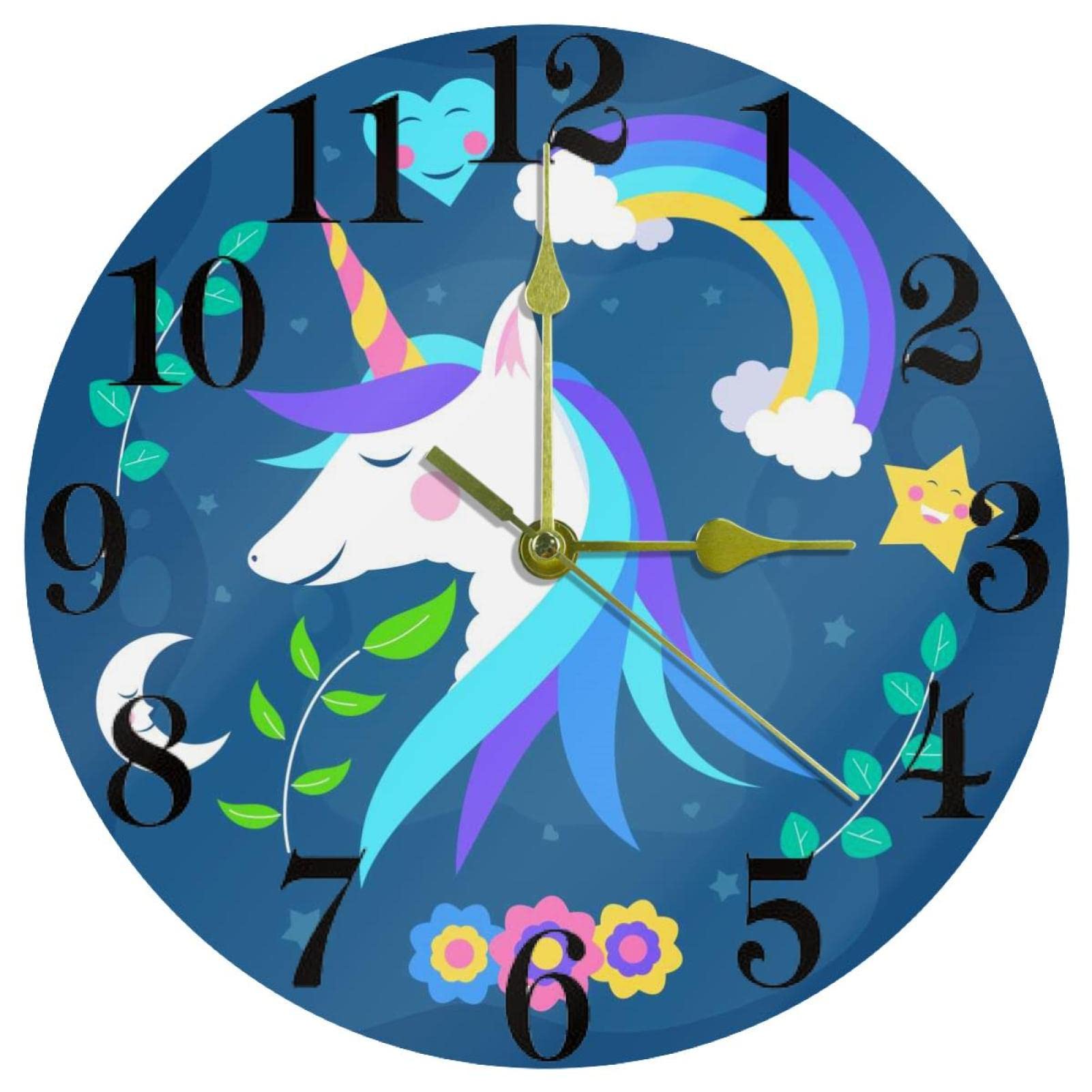 Horloge murale licorne haut de gamme avec mécanisme à quartz fluide de 25,4 cm