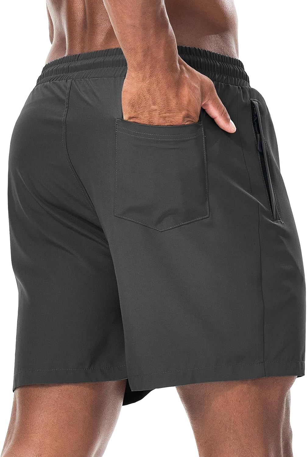 Surenow Mens Athletic Shorts Running Gym Shorts Casual Drawstring Elastic Shorts Stretch Summer Shorts with Zipper Pockets Gray