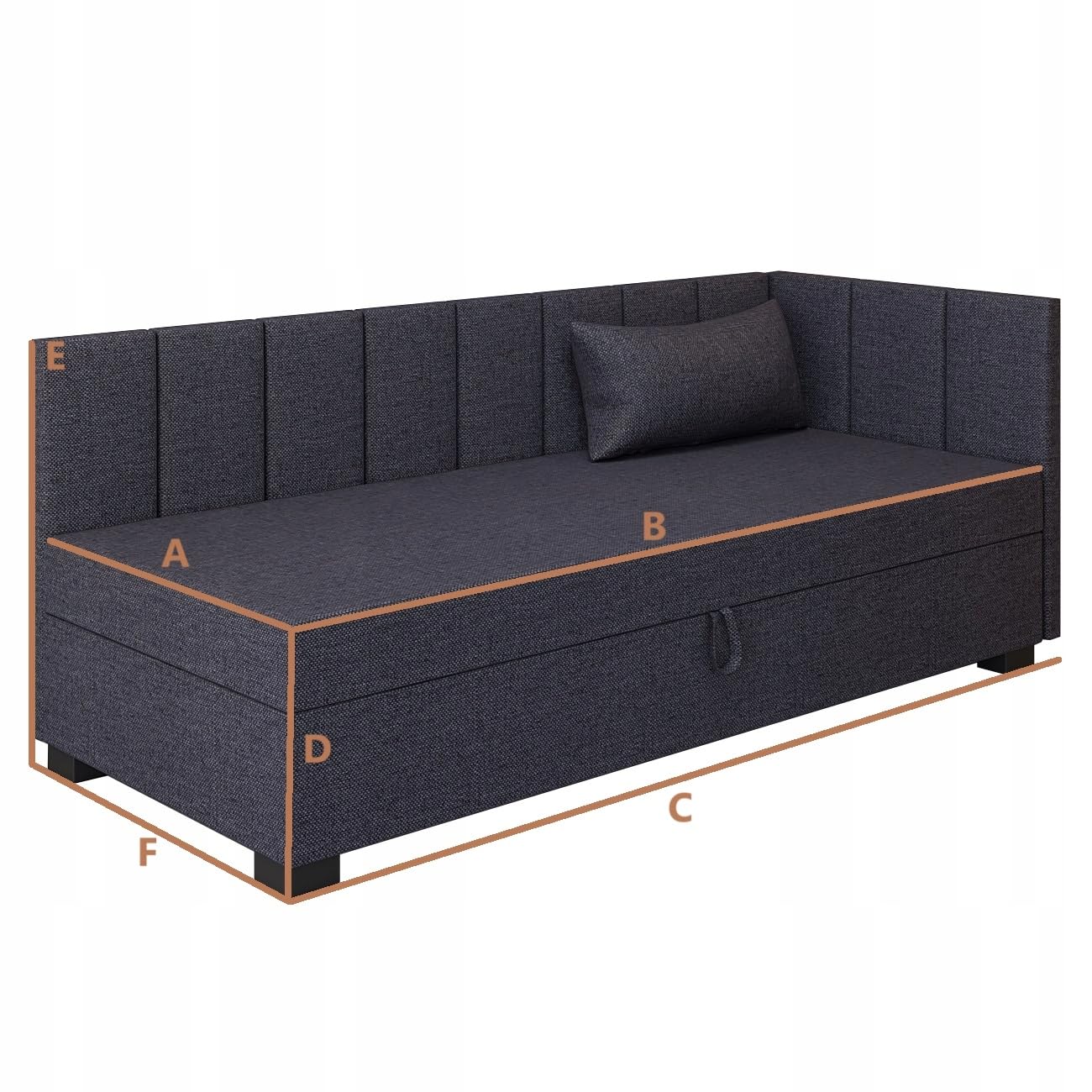 Boxspringbett Adel+ 93x198x42 cm mit Taschenfederkern Matratze, Bett mit Matratze, Polsterbett mit Bettkasten, Gepolstertes Einzel Bett, Schlafsofa - Graphit