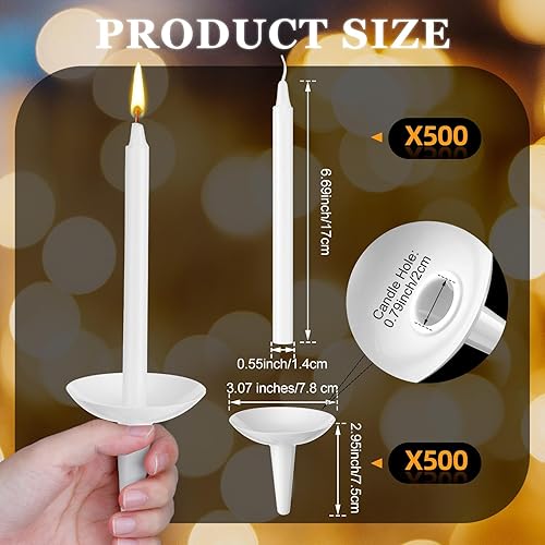Miniatura 2 de 500 juegos de velas de Navidad con portavelas de plástico, velas conmemorativas cónicas blancas con protectores de goteo, velas de iglesia para