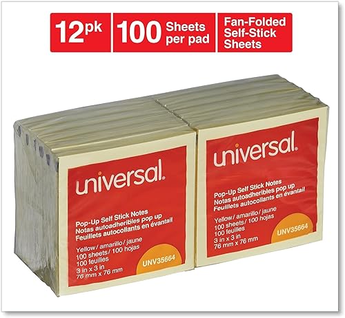 Miniatura 2 de Universal 35664 Notas plegables con abanico, 3 x 3, color amarillo, 100 hojasbloc, paquete de 12