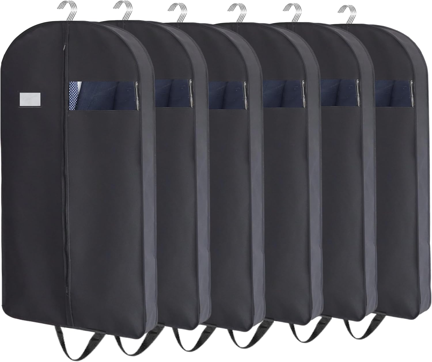CONMEOCON- 43” Garment Bags for Hanging Clothes, Suit Bags for Men Travel with Car, Garment Bags for Storage with Handle, Clear Window and Name Tag, Protector for Suit, Jacket, Coat, Sweater, 6 Pack