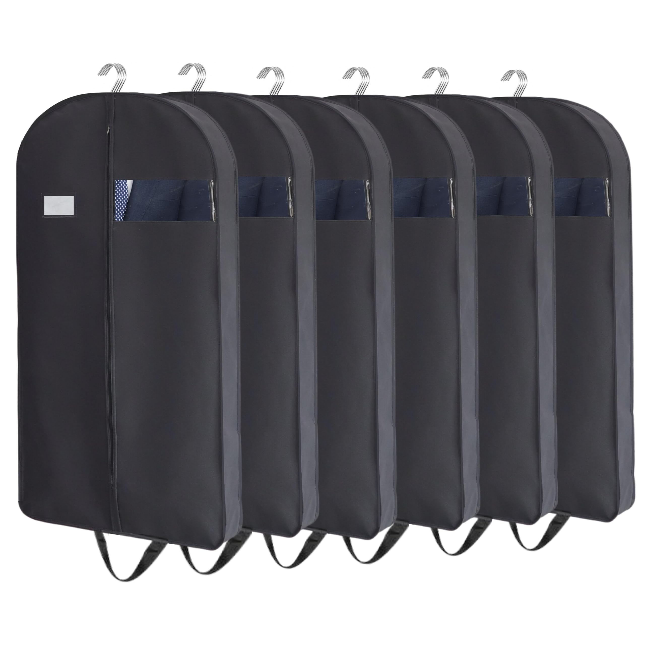 CONMEOCON- 43” Garment Bags for Hanging Clothes, Suit Bags for Men Travel with Car, Garment Bags for Storage with Handle, Clear Window and Name Tag, Protector for Suit, Jacket, Coat, Sweater, 6 Pack