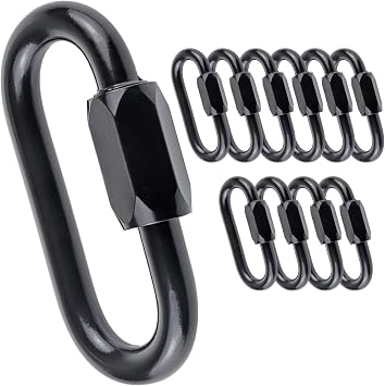 Oval Quick Link Carabiner, Black Quick Links Chain Connector, Heavy Duty Locking Carabiner for Outdoor Activities