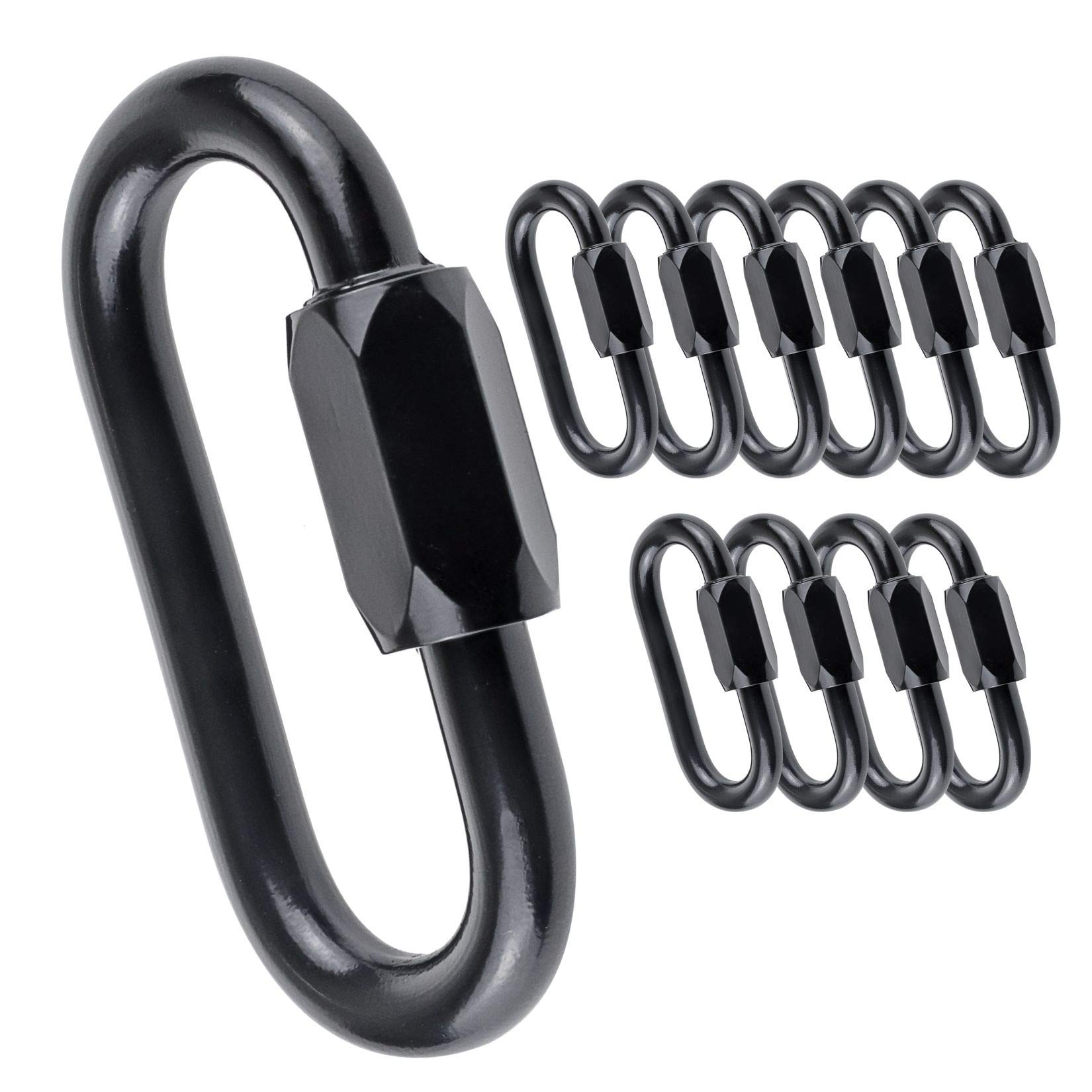 5/32 inch Stainless Steel Oval Quick Link Carabiner, 10 Pack M4 Black Quick Links Chain Connector, Heavy Duty Locking Carabiner for Outdoor Activities