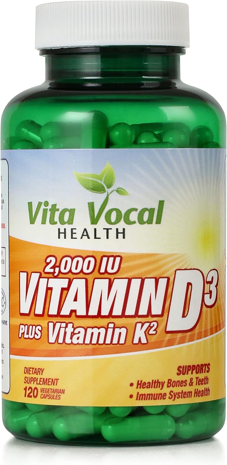 Vitamin D3 2000 IU Plus K2 50mcg Supplement Health