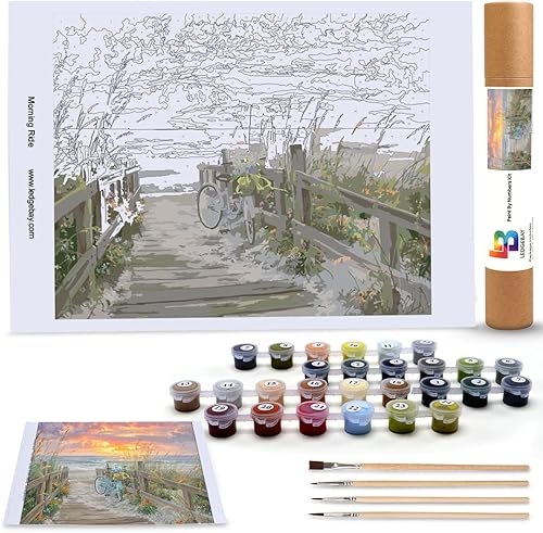 Miniatura 8 de Ledgebay Pintura por números, para adultos, de principiantes a avanzados, divertidos proyectos de arte y manualidades, Andar en bicicleta por la