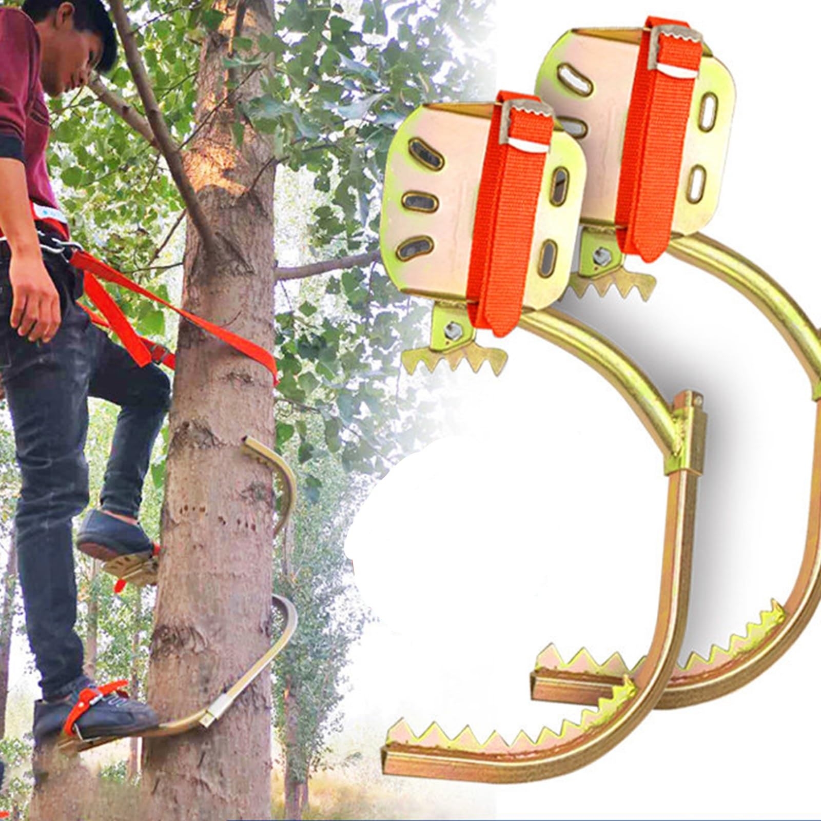 WLCGYD Professional Tree Climbing Spikes with Padding & Adjustable Straps, Heavy Duty Steel Spurs for Arborist, Hunting & Fruit Picking(400mm/15.7'')