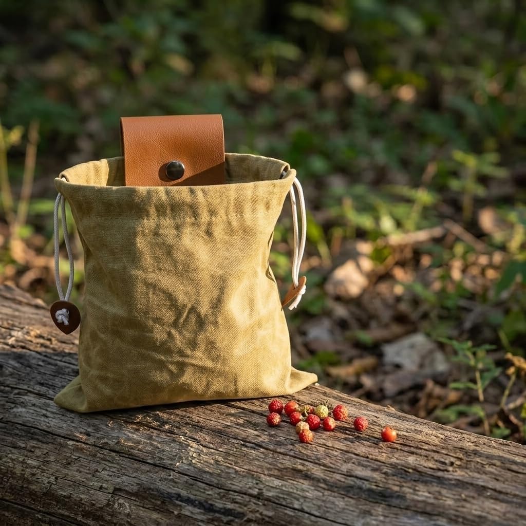 Foraging Pouch Foldable PU Belt Bag for Outdoor Picking Black image 3