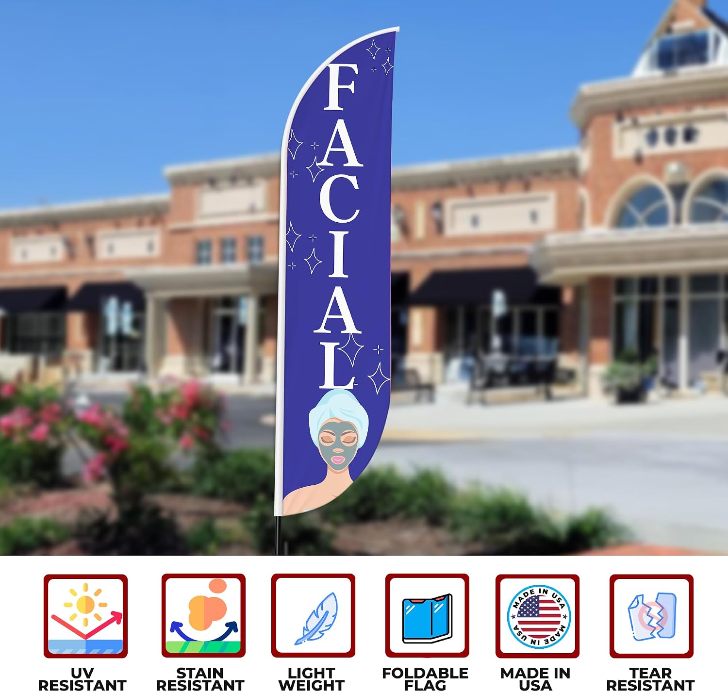 Facial Sign Feather Flag Pole Mount for Outdoor 15 FEET Long Polyester Outdoor Banner Flag with Pole Kit for Easy Hang | HD Print Swooper Flag Pole Mount for Salon Advertising ade