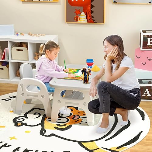 Miniatura 7 de KOTEK Juego de mesa y silla para niños, bonita mesa de actividades con almacenamiento y bloques de construcción, sillón en forma de dinosaurio,