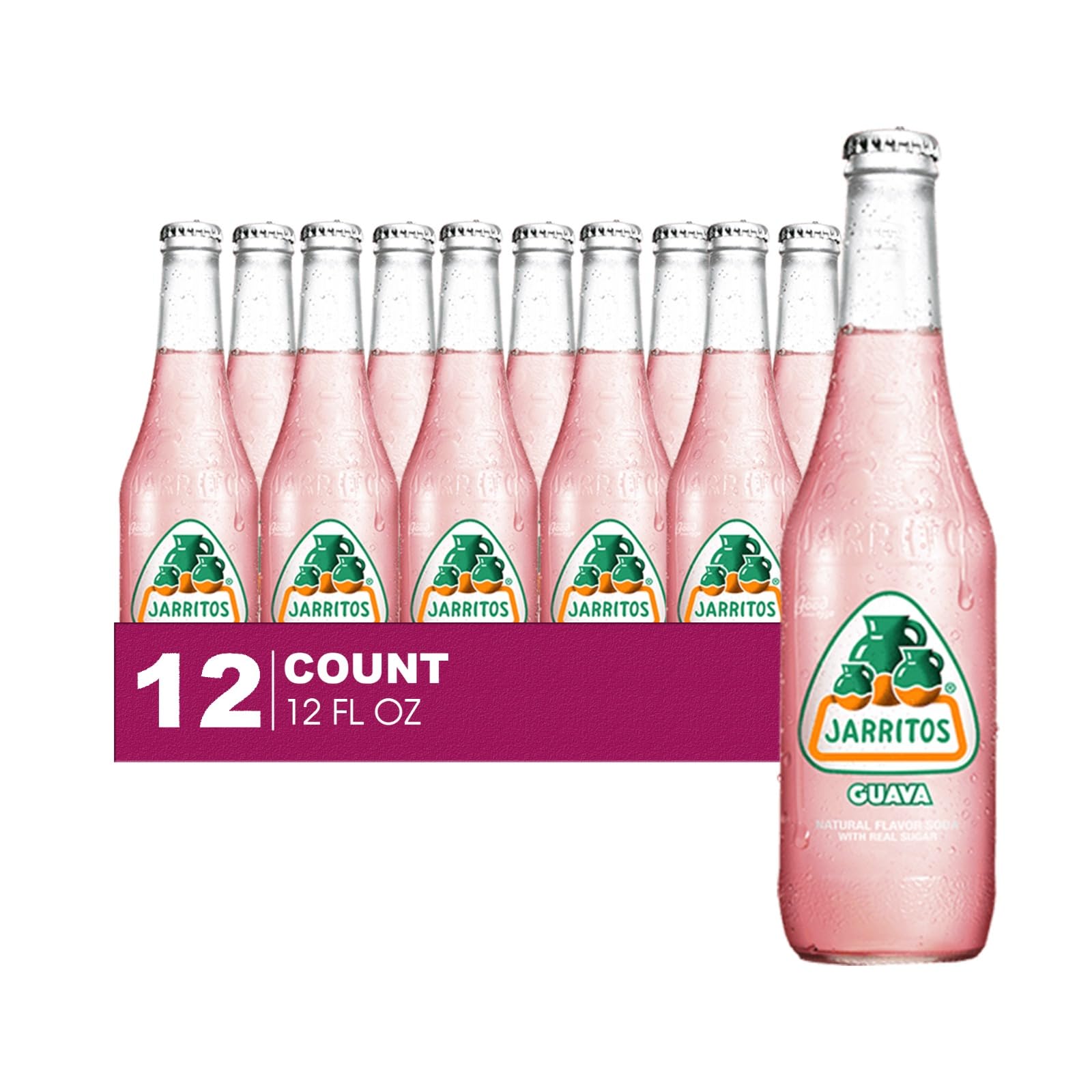 Jarritos 12-Pack of Guava Mexican Soft Drink Glass Bottle 12 fl oz Made with 100% Natural Sugar