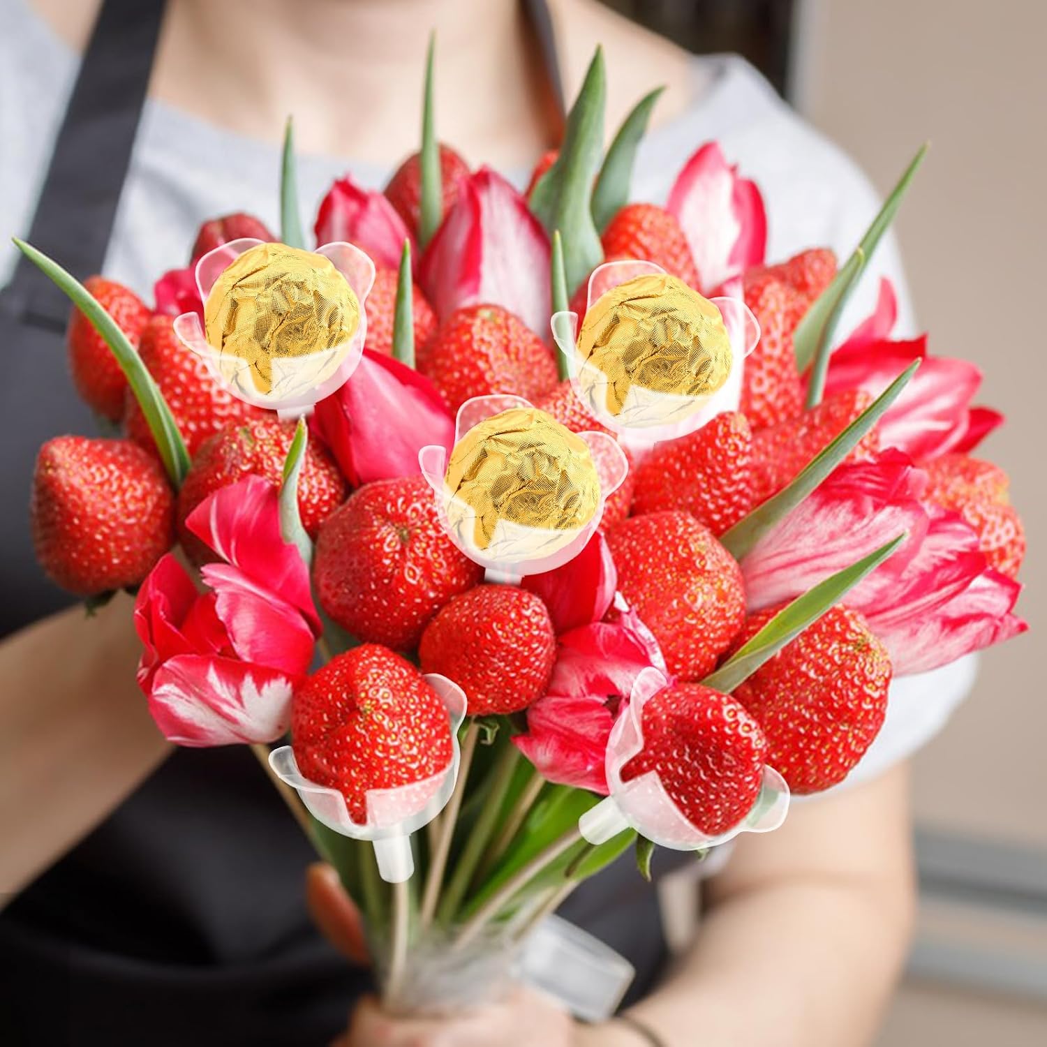 100pcs Reusable Pp Candy Bouquet Holder for Chocolate and Candy, Practical Flower Holder Bouquet Accessory for DIY Making and Party, Elegant and Romantic Style Packaging Material