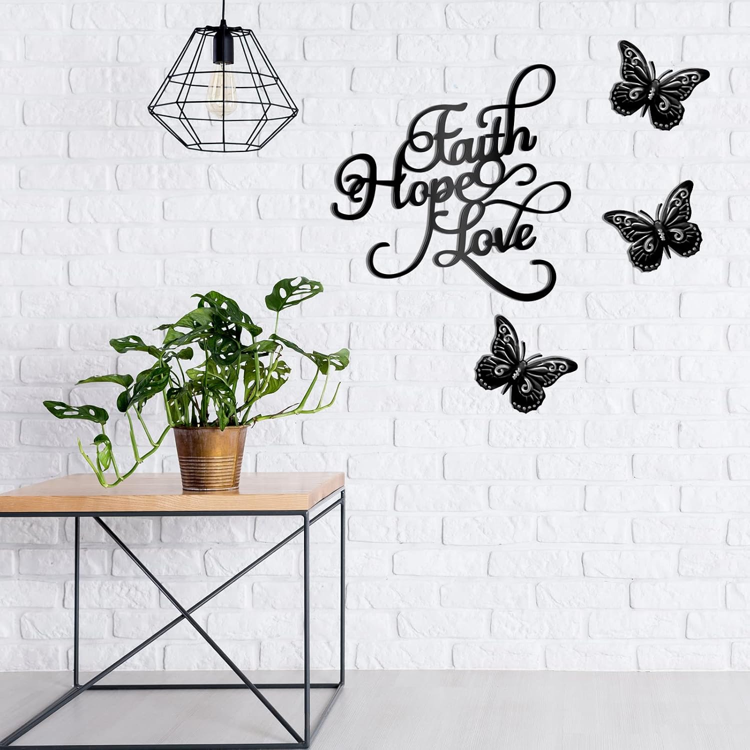 Moxweyeni 4 Pcs Faith Hope Love Metal Wall Decor with Butterfly Wall Signs