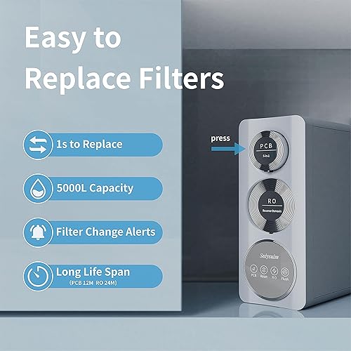 Miniatura 8 de Suiysuim Sistema de ósmosis inversa sin tanque 800 GPD, sistema de filtración de agua RO de 6 etapas debajo del fregadero, certificado NSFANSI 42,