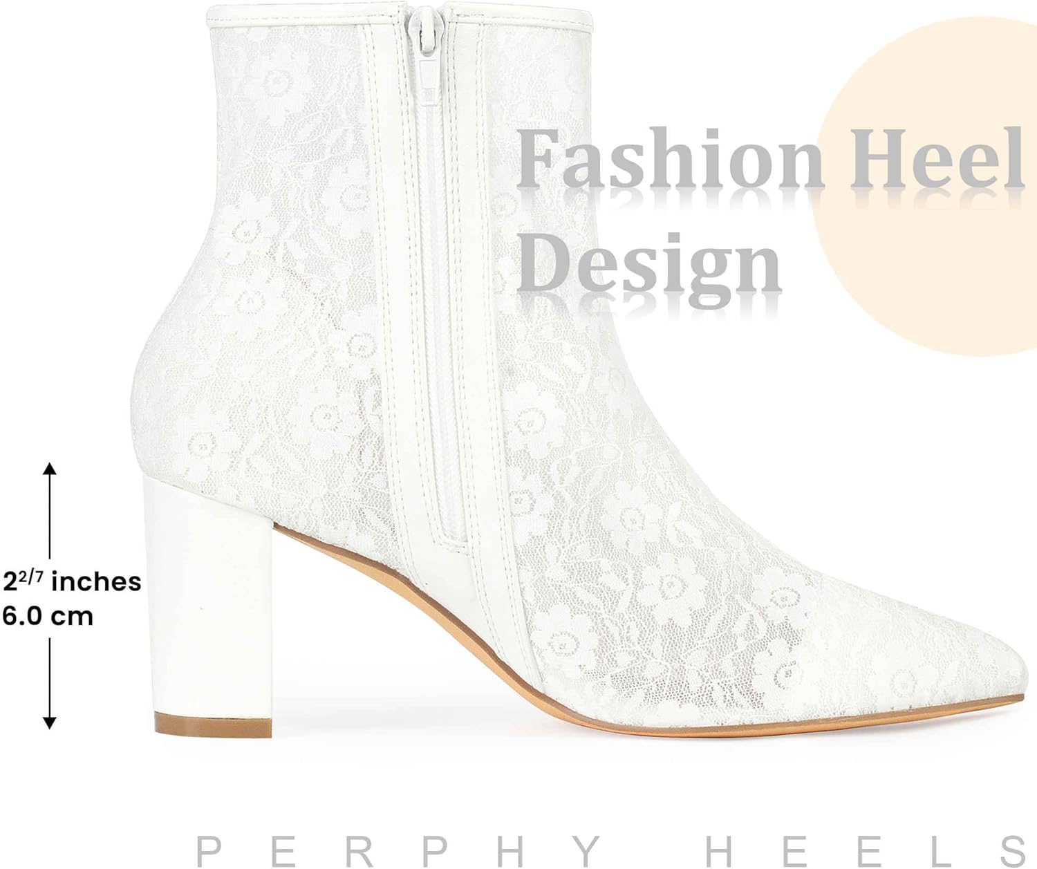 Perphy Pointed Toe Block Heels Floral Lace Ankle Boots for Women