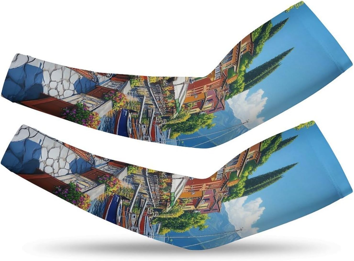 Italy Seaside Town Arm Sleeves Sun Protection Sleeves Sports Cooling Arm Compression Sleeve for Men Women