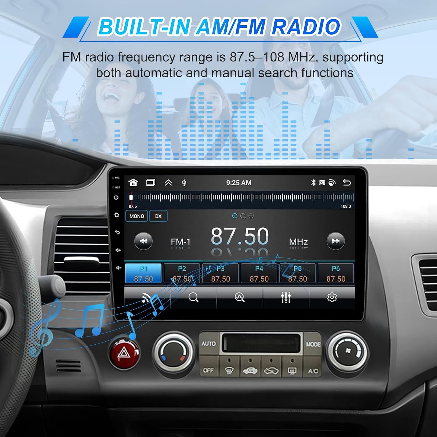 10" Radio for Honda Civic (2006–2011, 8th Gen), Android 15 Stereo, Wireless Apple CarPlay & Android Auto, Bluetooth 5.0, Built-in GPS + Wi-Fi, 2GB + 64GB, HD Touchscreen Head Unit with AM/FM/RDS