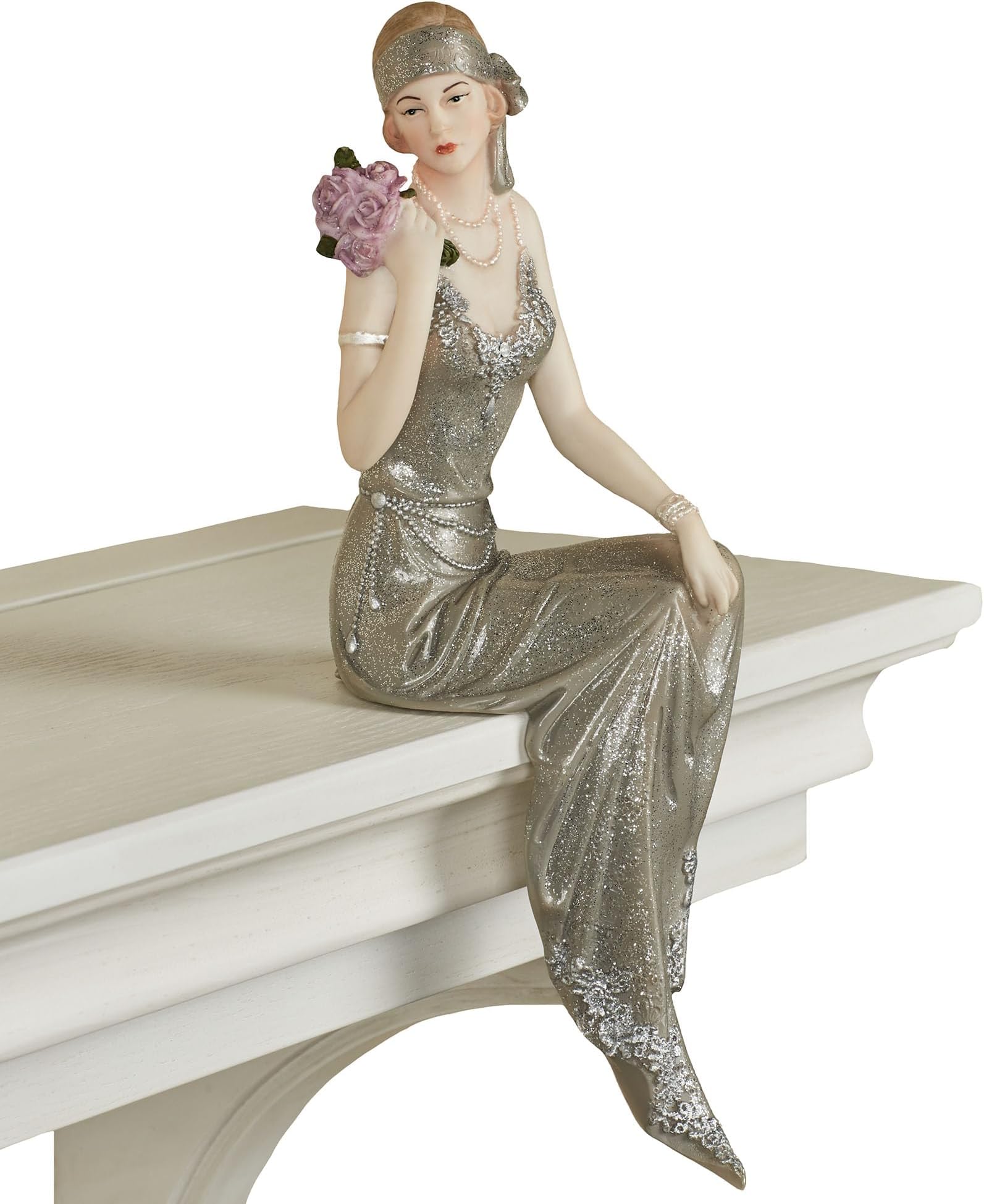 Touch of Class Poised with Style Silver Elegant Lady Woman Figurine Shelf Sitter | Luxury Style Glamour for Room Decor