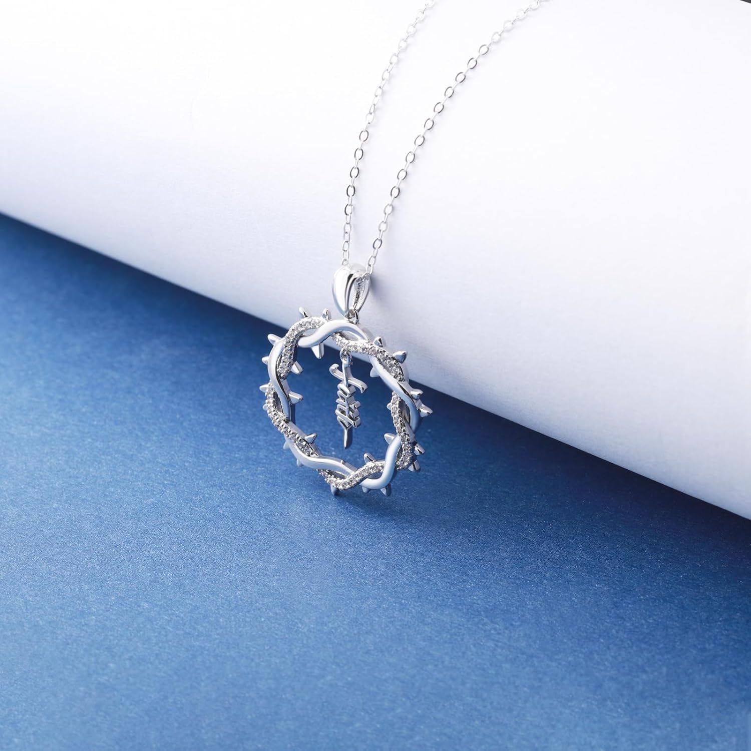 Silver Faith Necklace for Women - Faith Jesus Crown of Thorns Pendant Necklaces Chain Jewelry Gifts for Christmas Easter Thanksgiving Day - Image 3