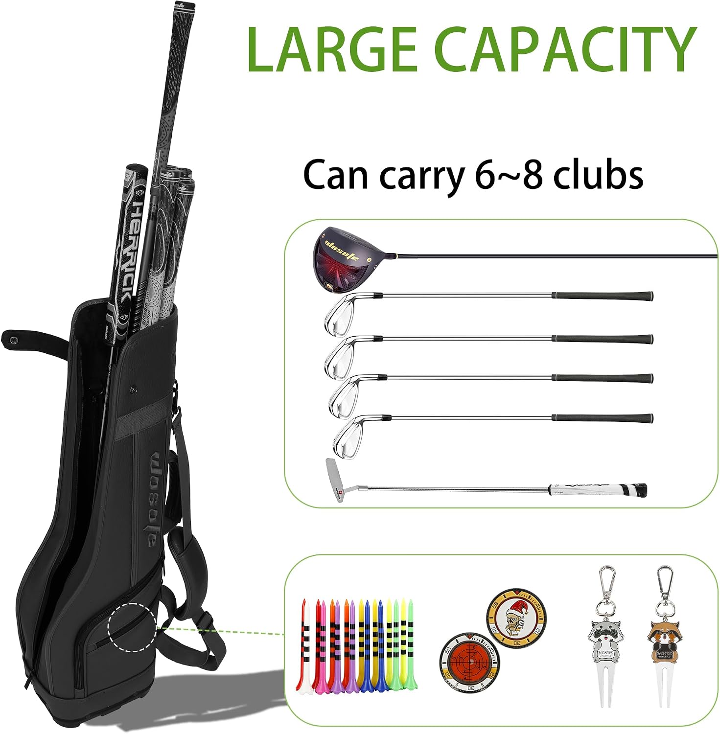 Small Park Golf Carry Bag, PU Women Men Lightweight Par3 Gofl Bag, Holds a Full Set of Clubs for Driving Range Practice with Shoulder Strap Easy Transport