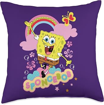 Spongebob Squarepants Flowers and Rainbow Throw Pillow