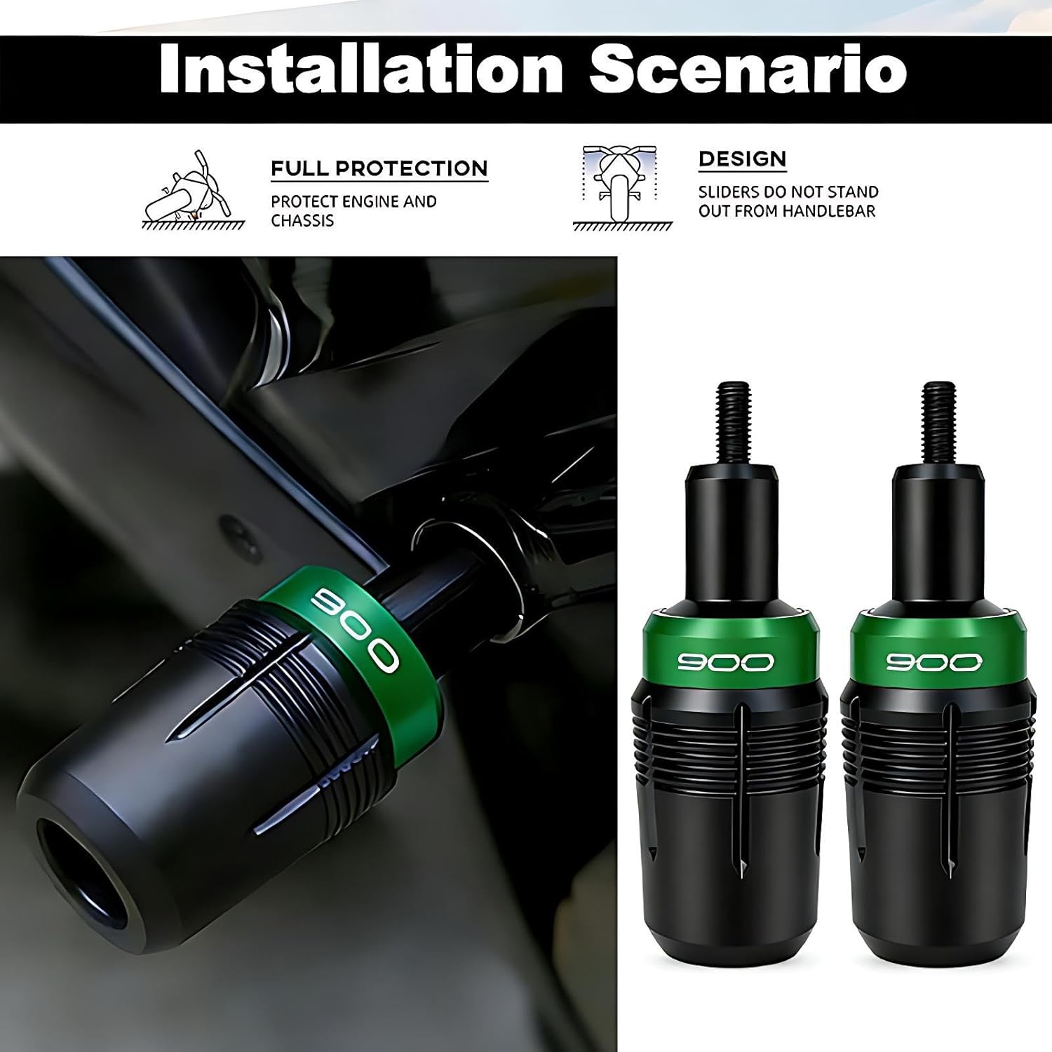 Green Frame Sliders for Kawasaki Z900/Z900RS/Z900SE (2017-2025) - CNC Aluminum Motorcycle Crash Protector Engine Guard Falling Protection