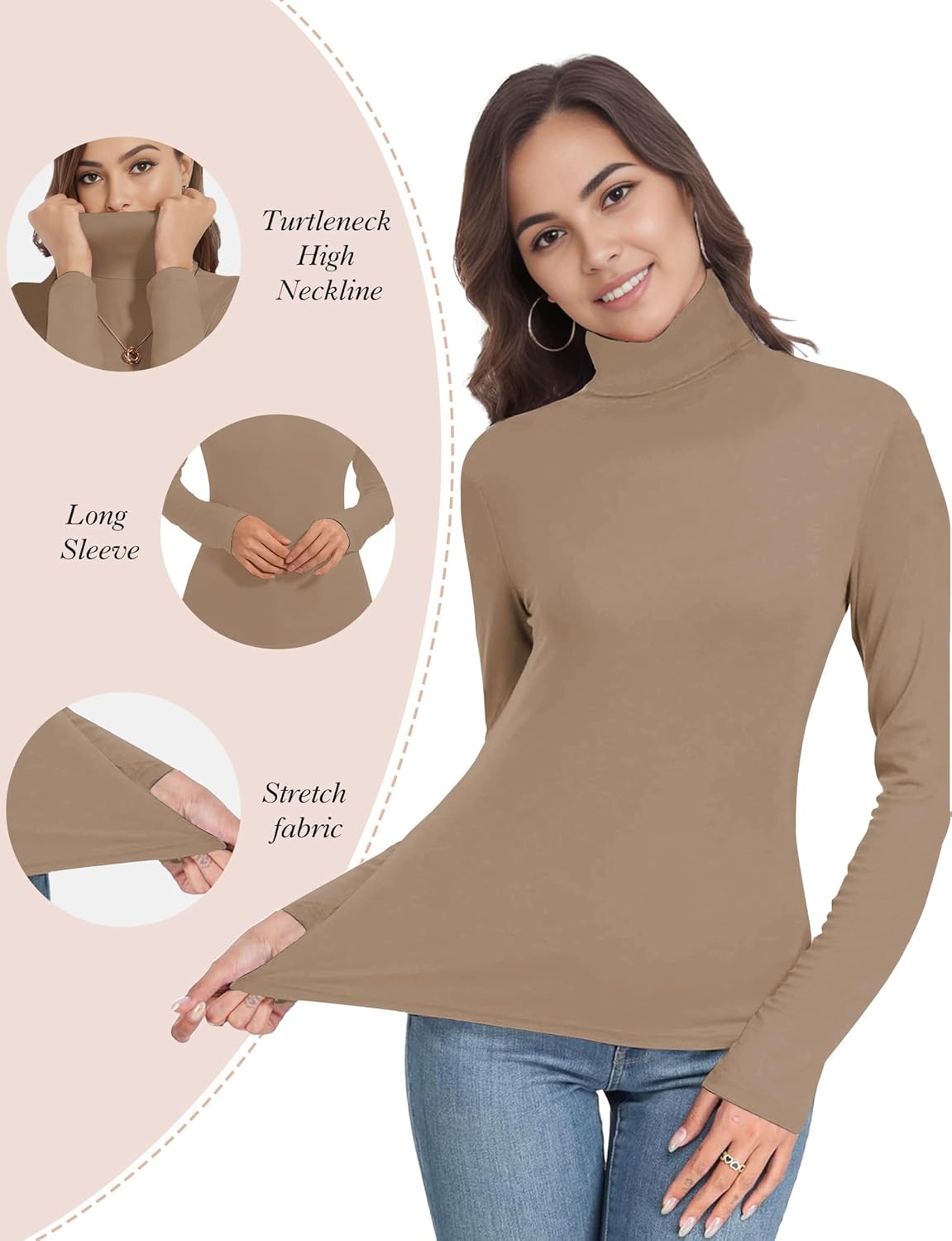 YOGINGO Womens Long Sleeve Turtleneck Thermal Shirt Fleece Lined Undershirt Mock Neck Underwear for Winter Cold Weather - Image 5