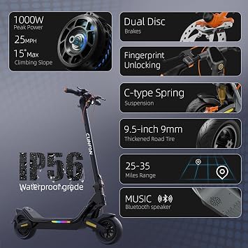 Electric Scooter- Electric Scooter for Aults,1000-1600W Peak,up to 25-31MPH,25-50Miles Range,220-330lb Load,Foldable E-Scooter for Adult Teens with Damping Adjustable Full Suspensions,Turn Signals