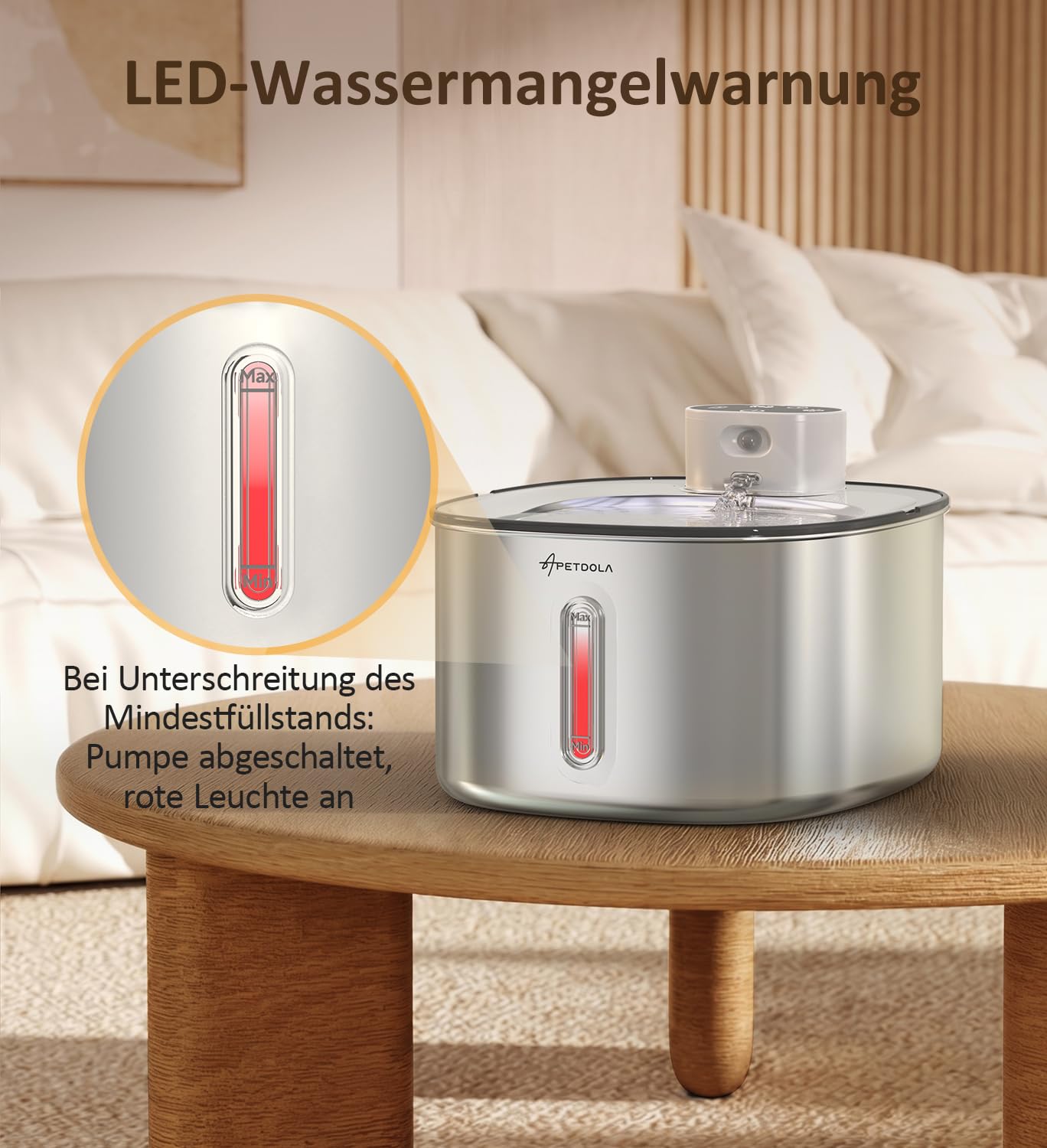 Apetdola FS11PRO Katzenbrunnen aus Edelstahl, 152 FL. oz. / 4,5 L kabelloser Katzenbrunnen, mit 5000-mAh-Akku betriebener Trinkbrunnen für Katzen und Hunde, Ultra‑leise