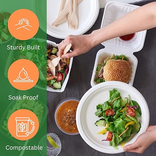 Miniatura 2 de urban crafts Juego de vajilla compostable de 300 piezas, ecológico, resistente, biodegradable y desechable, incluye platos, cucharas, tenedores,