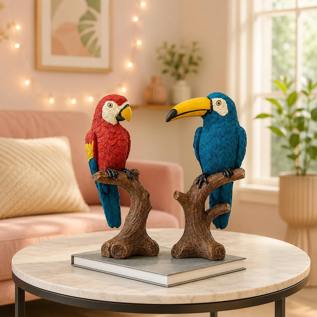 Xtore Parrot Love Couple Vastu Bird Figurine Showpiece Sitting on Tree for Home Decor (Pack of 1, Multicolor)