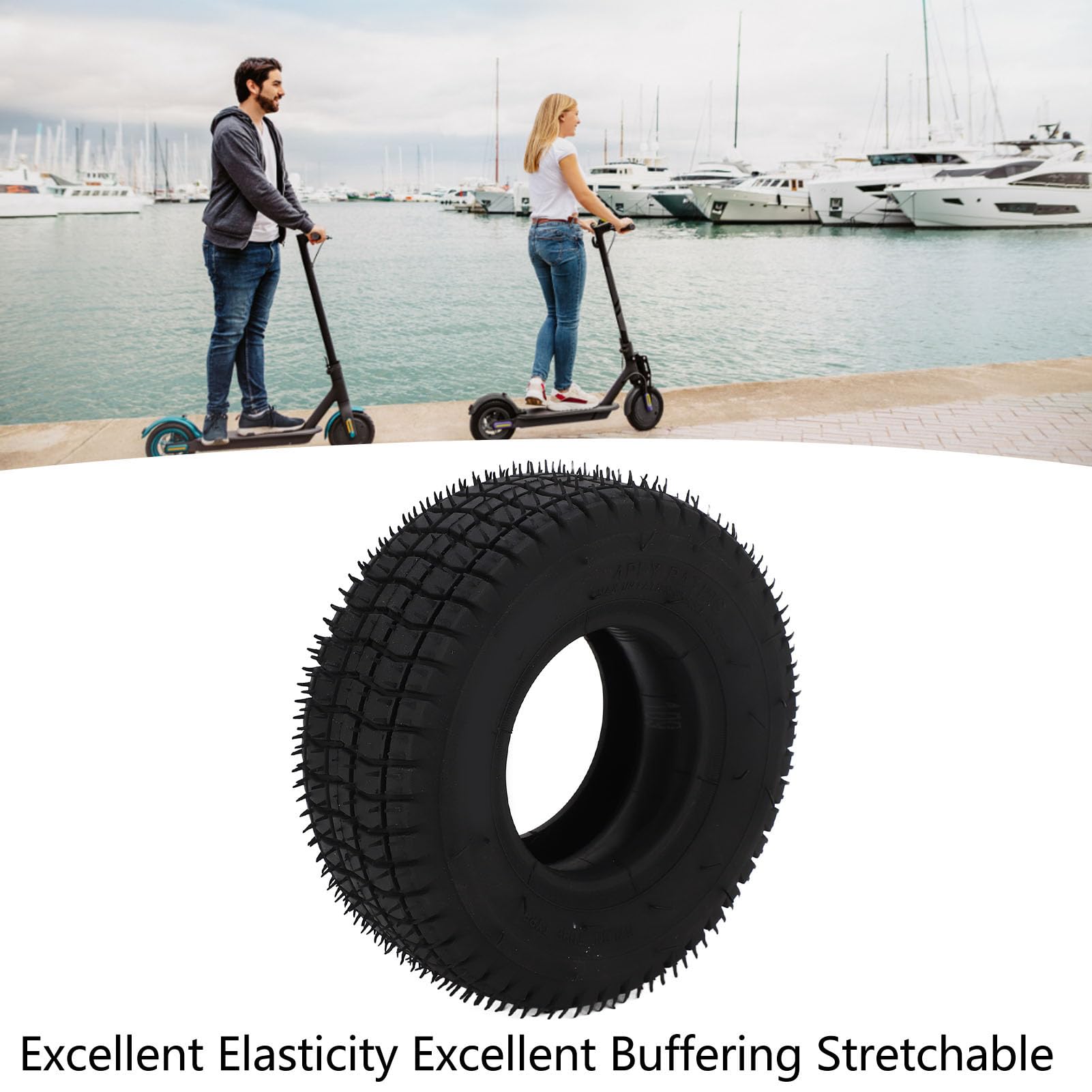 HERCHR Pneu pour Trottinette électrique, 9x3.50 4 pneus et Chambre à air avec Valve coudée antidérapant Auto-équilibré Extensible Roues de Rechange Tout-Terrain pour trottinettes et Mini-Motos