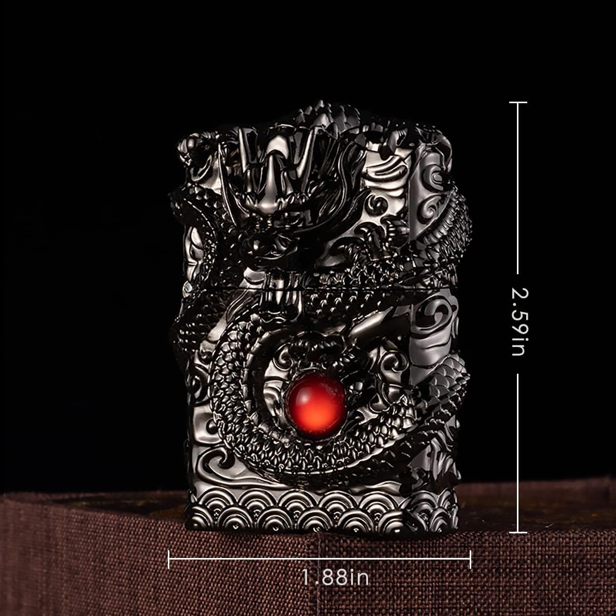 Lighters Carving Dragon Vintage Trench Lighter Reusable Antique Kerosene Grinding Wheel Lighter for Collection-Decorative-Gift-Present (Black)