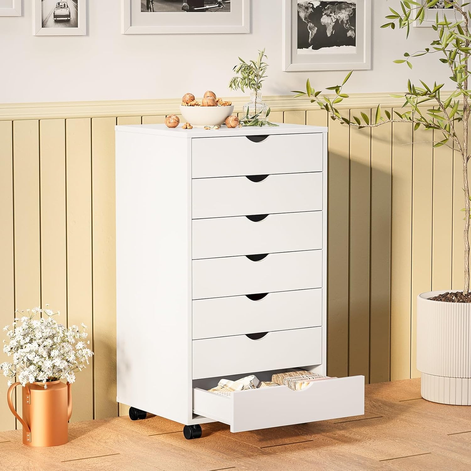 7 Drawer Storage Cabinet on Wheels, Mobile File Organizer with Locking Casters for Office & Home