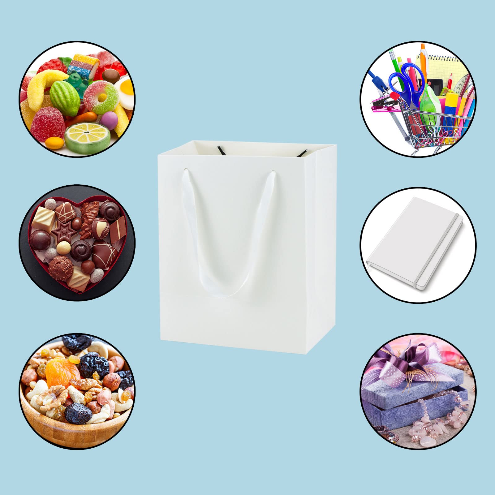 HUAPRINT 30 Pack White Medium Paper Bags with Handles - 8x5x10 inch Gift Wrap Bag for Retail,Party Favor,Merchandise,Business,Shopping,Wedding