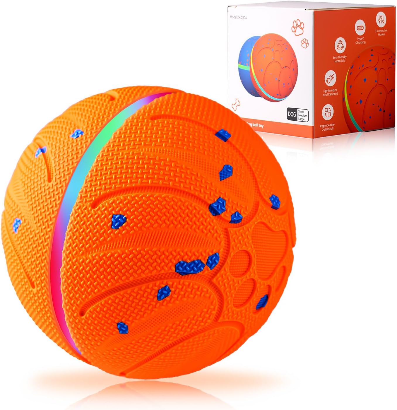 Smart Interactive Dog Toys - ETPU New Material Automatic Moving Dog Ball, Motion Activated Rolling & Rotating Bouncy Toy for Medium & Large Dogs’ Enrichment & Stimulation-Orange