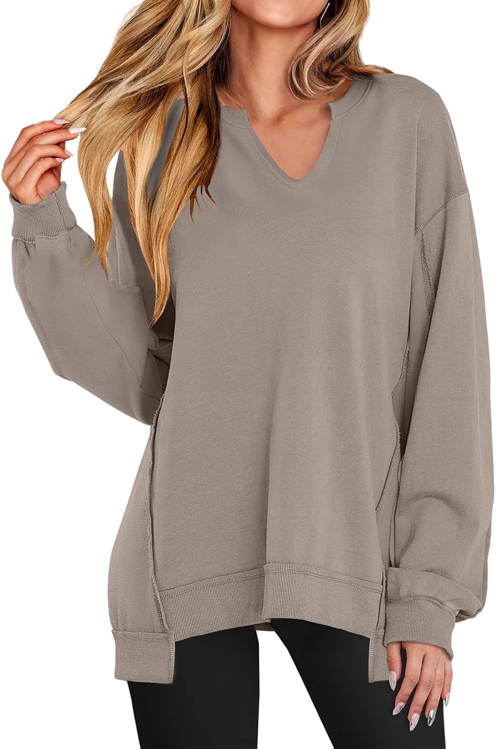 Women Oversized V Neck Sweatshirt Long Sleeve Shirts Tunic Sweatshirts Loose Pullover Tops 2025 Fall Fashion Outfits