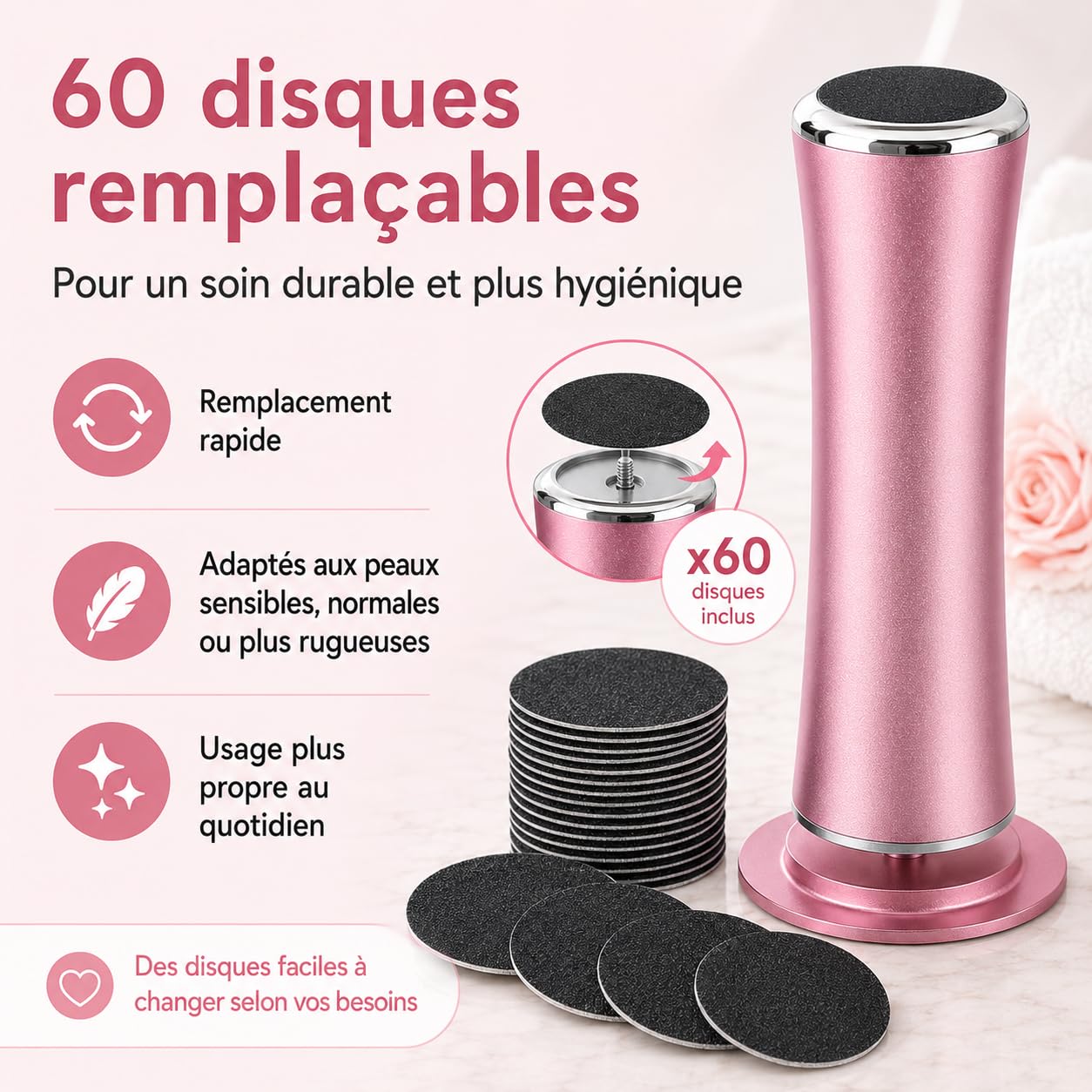Râpe Pieds Électrique avec 60 Disques，Mixte - A