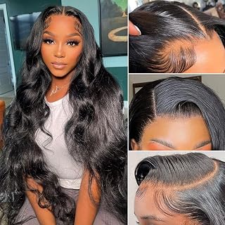 180 Density Body Wave Lace Front Wigs Human Hair 13x4 HD Transparent Lace Frontal Wigs for Women Human Hair Lace Front Wigs Glueless Wigs Human Hair Pre Plucked Bleached Knots with Baby Hair 24 Inch