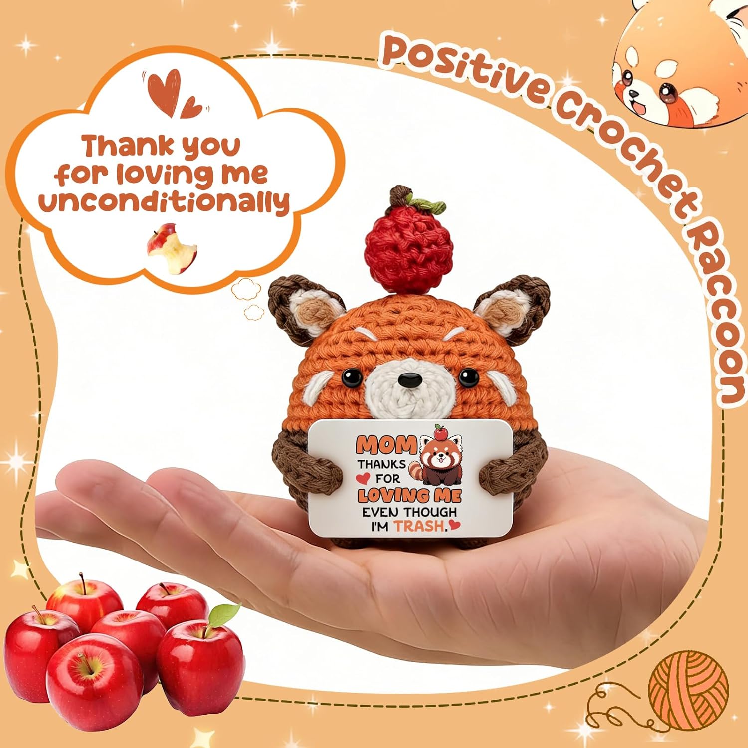 Mini Handmade Crochet Raccoon Stuffed Animal Birthday Valentine Gifts for Mom from Daughter Son Emotional Crochet Support Gift for Grandma Mama Mother in Law Stepmother Cute Home Decor - Image 3