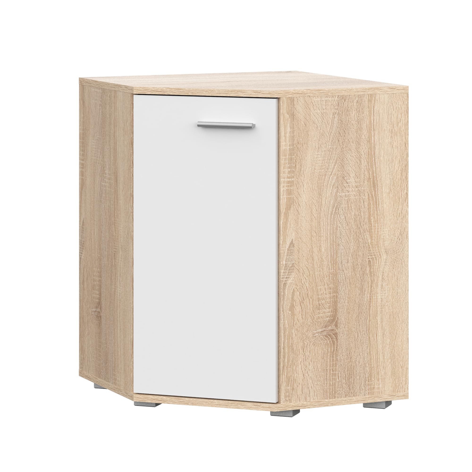 Komodee Commoda FAUSKE - Spaziosa - Angolare - Rovere Sonoma - Bianco - Larghezza 58 cm, Altezza 74 cm, Profondità 58 cm