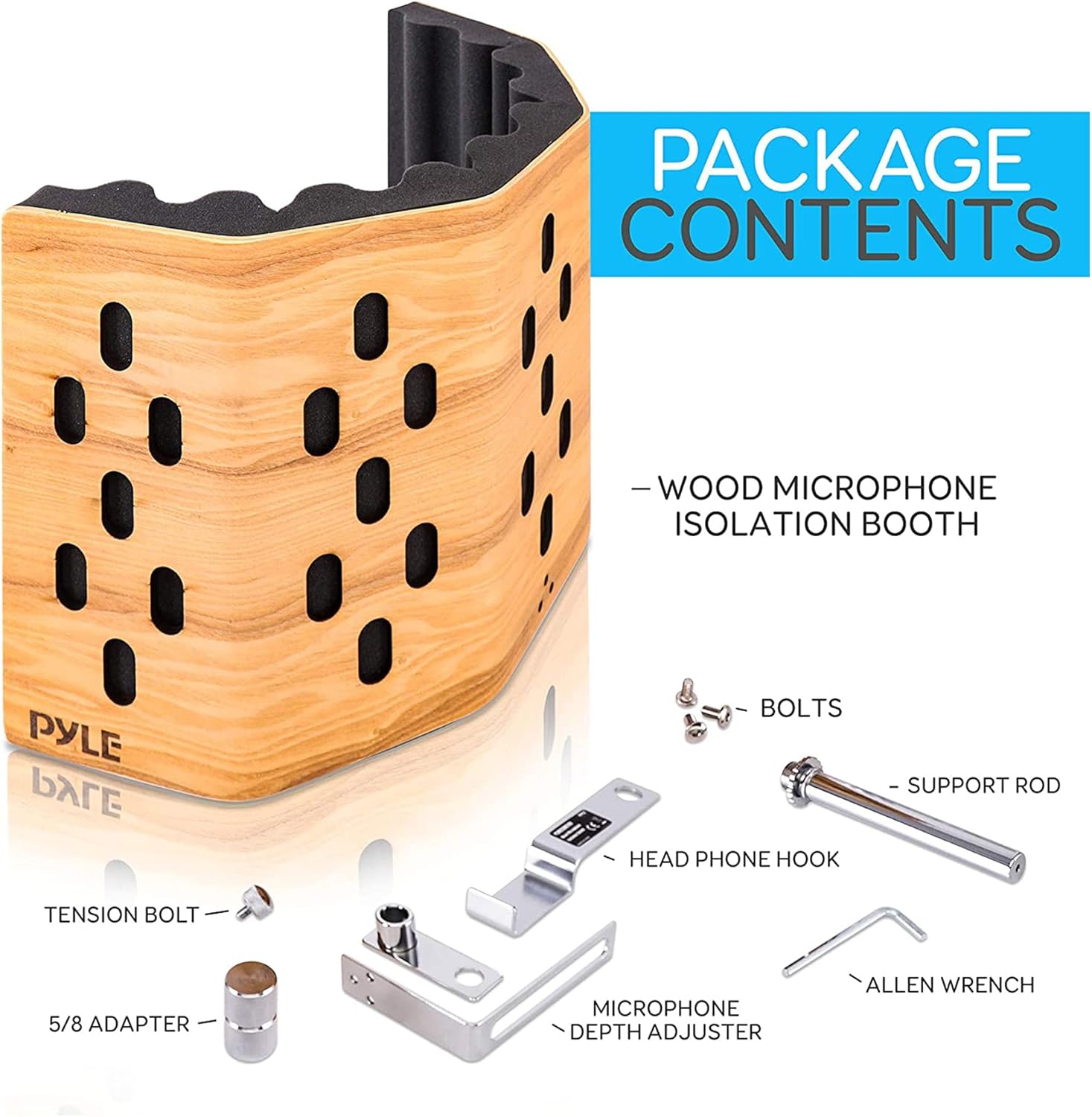 Pyle ウッドマイクアイソレーションシールドサウンドアイソレーションレコーディングブース、スタジオマイクボーカルブースダンピングフ