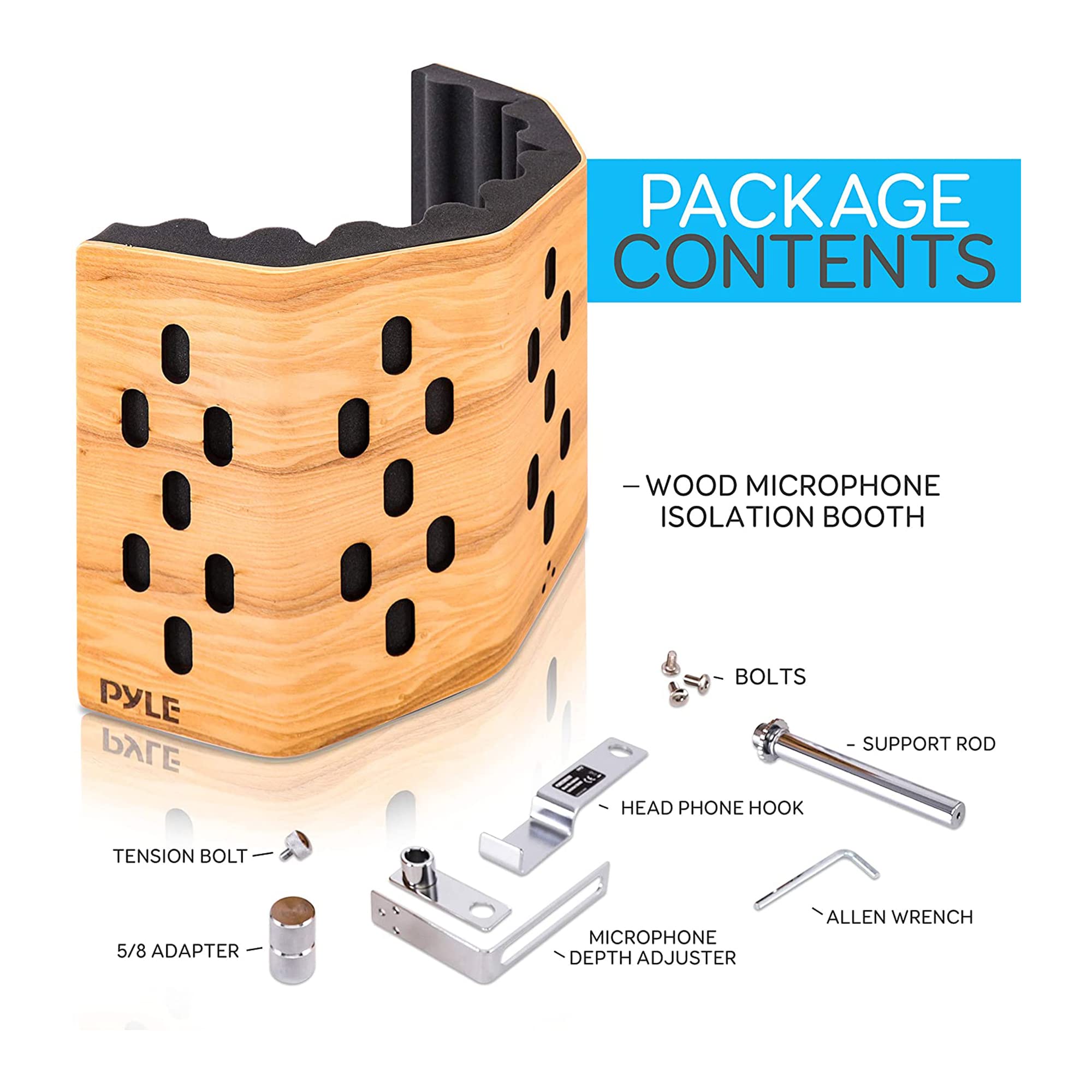 Pyle Wood Microphone Isolation Shield-Sound Isolation Recording Booth,Studio Microphone Vocal Booth Dampening Filter Foam Acoustic Panel w/2' Thick Foam,Universal 5/8 " Mic Threading-PSMRSWD100 - Image 2